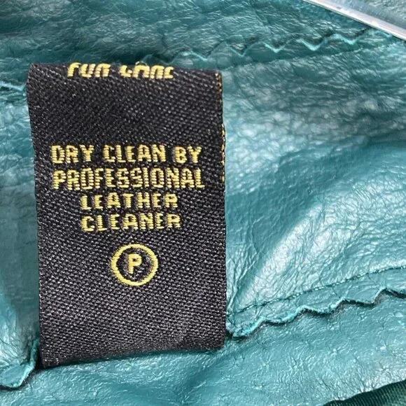 Iman Teal Leather Asymmetrical Moto Jacket XS Zipper Pockets Womens Size Small - Picture 6 of 13